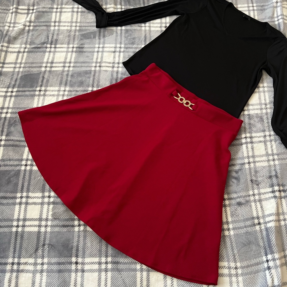 Black and Red Mini Skater Skirt for Cocktail